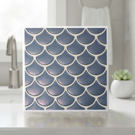 Azulejo De Cerâmica Padrão de Escama de Sereia Brilhante Azul Marinho 