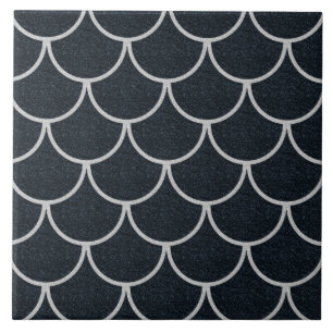 Azulejo De Cerâmica Padrão de Escama Escalonada Preto e Prata