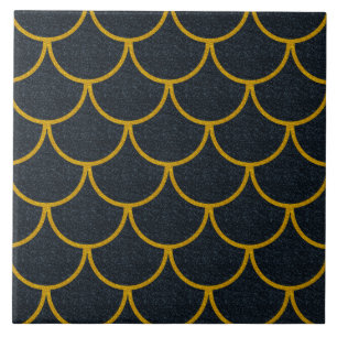 Azulejo De Cerâmica Padrão de Escamas Escalonadas Preto e Dourado