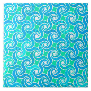 Azulejo De Cerâmica Padrão de espiral abstrato - Azul, verde Jade e br