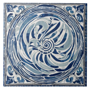 Azulejo De Cerâmica Padrão de espiral branco azul 02