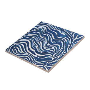 Azulejo De Cerâmica Padrão de espiral branco azul 06