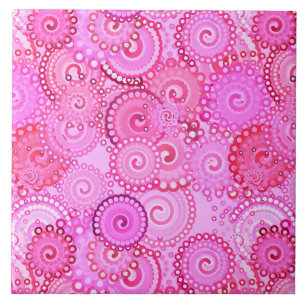 Azulejo De Cerâmica Padrão de espiral fractal, rosa e fúcsia