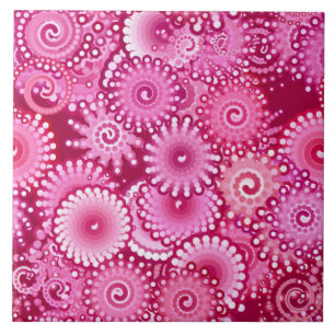 Azulejo De Cerâmica Padrão de espiral frontal, magenta, rosa e borgonh