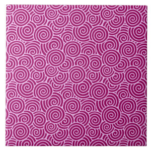 Azulejo De Cerâmica Padrão de espiral japonês - burgundy e rosa pálido