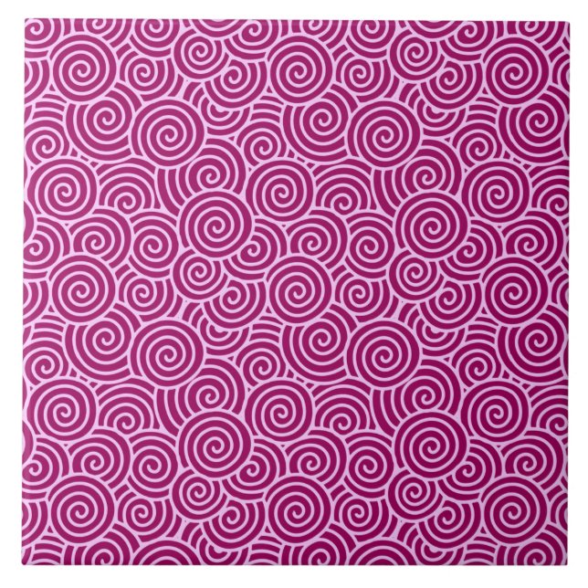 Azulejo De Cerâmica Padrão de espiral japonês - burgundy e rosa pálido (Frente)