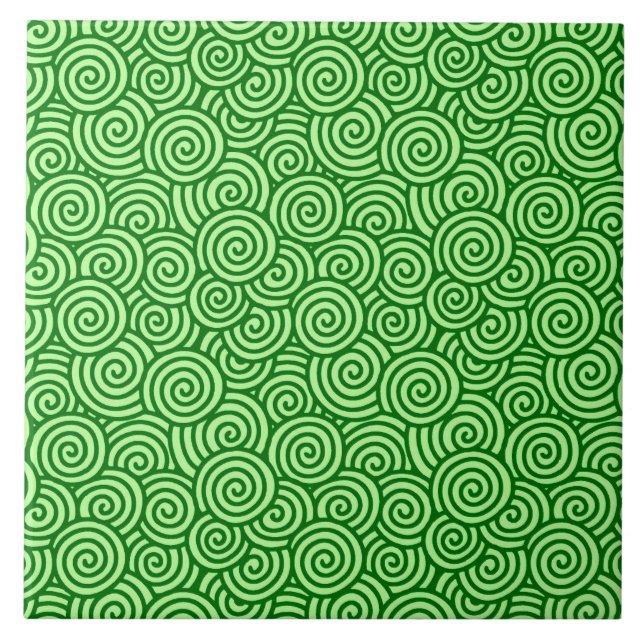 Azulejo De Cerâmica Padrão de espiral japonês - pinheiro e verde limão (Frente)