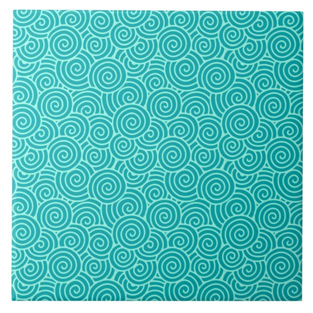 Azulejo De Cerâmica Padrão de espiral japonês - turquesa e aqua (Frente)