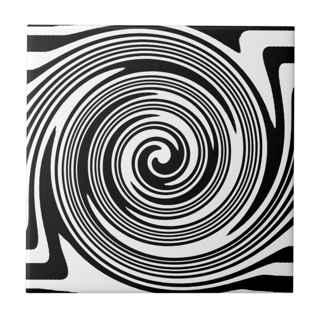 Azulejo De Cerâmica Padrão de espiral preto e branco (Frente)