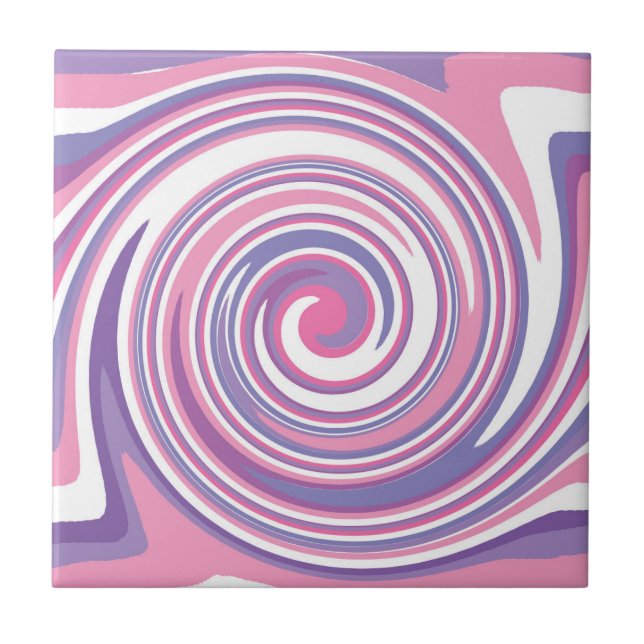 Azulejo De Cerâmica Padrão de espiral rosa e roxo (Frente)