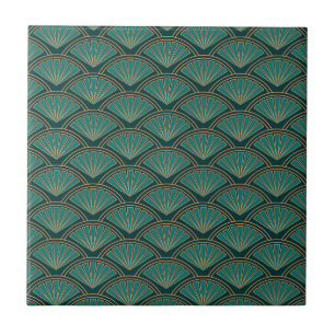 Azulejo De Cerâmica Padrão de estilo Art Deco em cor verde real