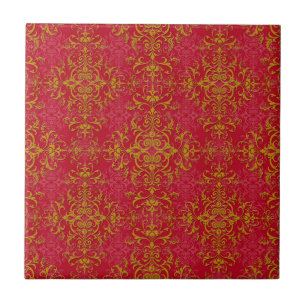 Azulejo De Cerâmica Padrão de estilo damasco sofisticado rosa profundo