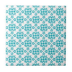 Azulejo De Cerâmica Padrão de Estilo Damask Branco sobre Aqua