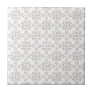 Azulejo De Cerâmica Padrão de Estilo Damask Cinza e Branco