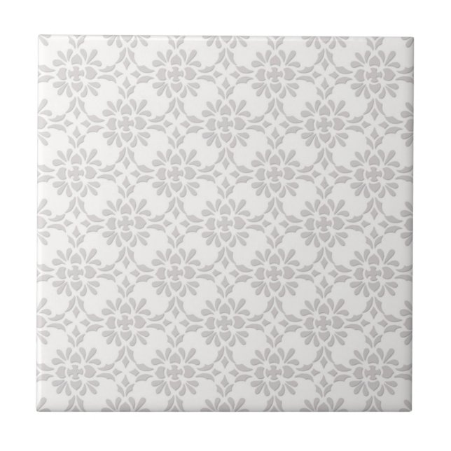 Azulejo De Cerâmica Padrão de Estilo Damask Cinza e Branco (Frente)