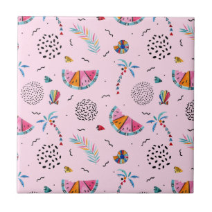 Azulejo De Cerâmica Padrão de Estilo de Memphis Rosa Tropical