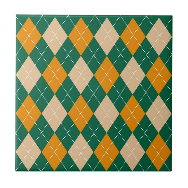Azulejo De Cerâmica Padrão de Estilo de Mostarda bege Verde Retroativo (Frente)