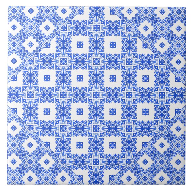 Azulejo De Cerâmica Padrão de estilo delft branco-azul-mediterrânico i (Frente)