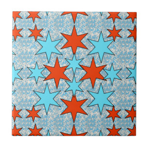 Azulejo De Cerâmica Padrão de Estrela Azul e Vermelha