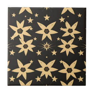 Azulejo De Cerâmica Padrão de Estrela Dourada no Céu Noturno Celestial