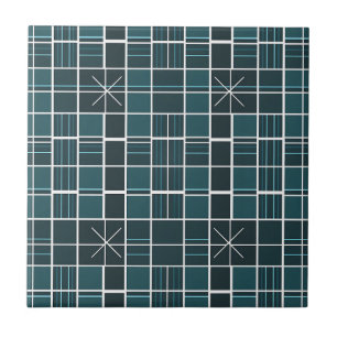 Azulejo De Cerâmica Padrão de Estrela em Grade Azul Escuro Moderno