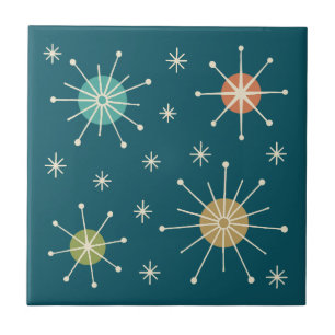 Azulejo De Cerâmica Padrão de Estrela Explosiva Atômica do Meio do Séc