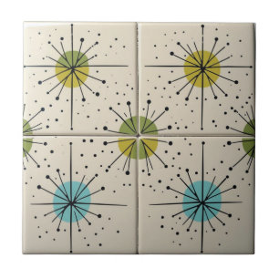 Azulejo De Cerâmica Padrão de Estrela Explosiva Atômica Modernista de