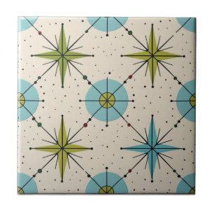 Azulejo De Cerâmica Padrão de Estrela Explosiva Atômica Modernista de