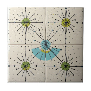 Azulejo De Cerâmica Padrão de Estrela Explosiva Atômica Modernista de 