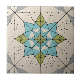 Azulejo De Cerâmica Padrão de Estrela Explosiva Modernista de Meados d