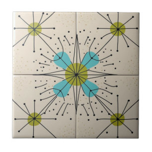 Azulejo De Cerâmica Padrão de Estrela Explosiva Modernista de Meados d