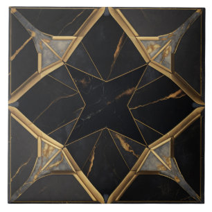 Azulejo De Cerâmica Padrão de Estrela Geométrica em Mármore Preto e Do