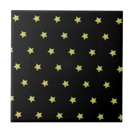 Azulejo De Cerâmica Padrão de Estrela Preto e Dourado Elegante