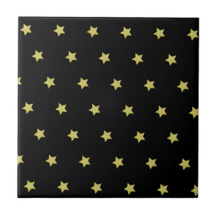 Azulejo De Cerâmica Padrão de Estrela Preto e Dourado Elegante