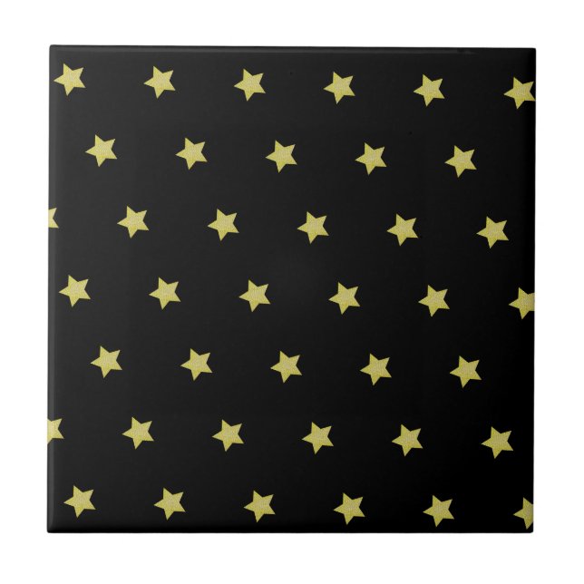 Azulejo De Cerâmica Padrão de Estrela Preto e Dourado Elegante (Frente)