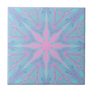 Azulejo De Cerâmica Padrão De Estrela Rosa Em Fundo Azul