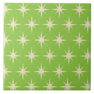 Azulejo De Cerâmica Padrão de estrelas atômicas retrô em verde lima