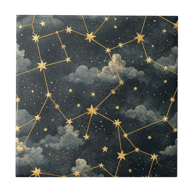 Azulejo De Cerâmica Padrão de Estrelas da Constelação Celeste (1) (Frente)