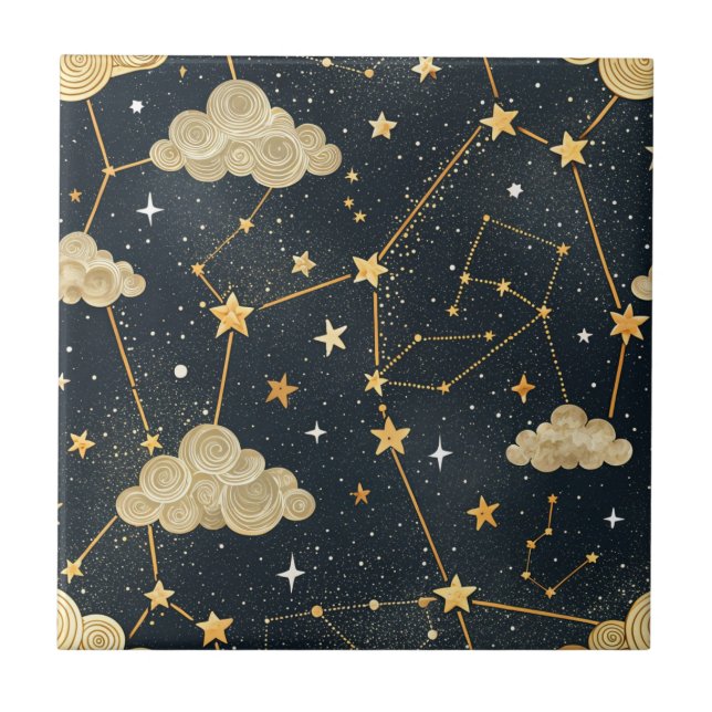 Azulejo De Cerâmica Padrão de Estrelas da Constelação Celeste (2) (Frente)