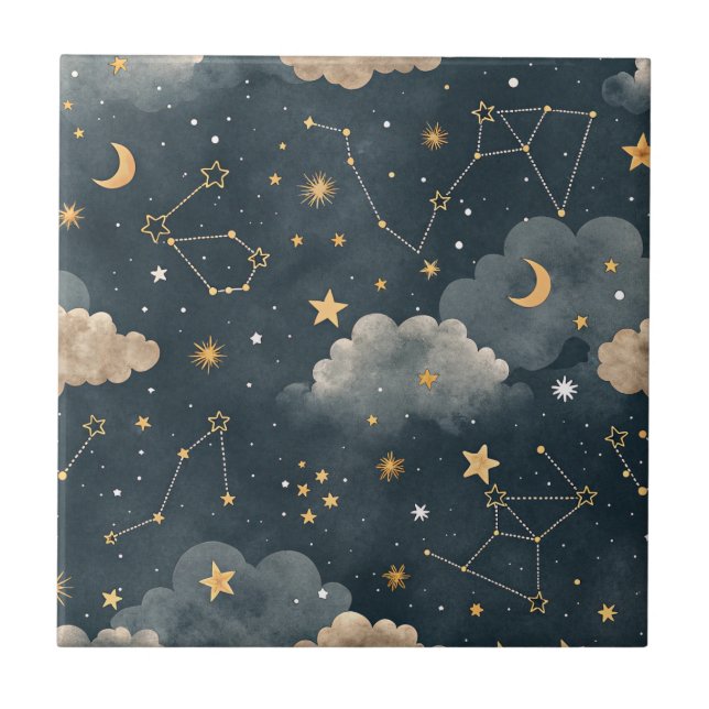 Azulejo De Cerâmica Padrão de Estrelas da Constelação Celeste (7) (Frente)