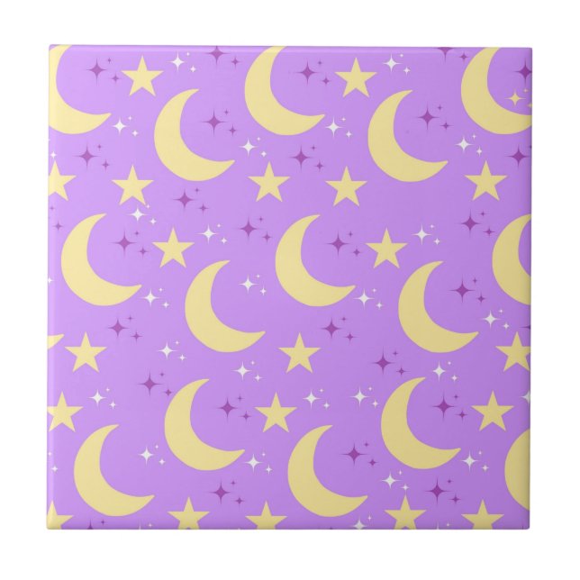 Azulejo De Cerâmica Padrão de Estrelas da Lua Celestial (Frente)
