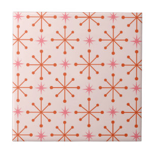 Azulejo De Cerâmica Padrão de Estrelas Explosivas Atômicas Rosa Laranj