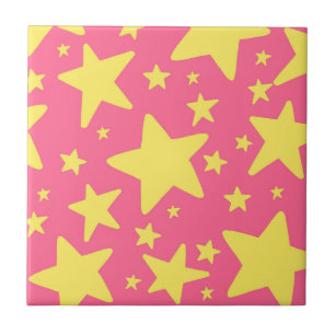 Azulejo De Cerâmica Padrão de Estrelas Geométricas Cor-de-Rosa Amarelo