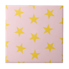 Azulejo De Cerâmica Padrão de Estrelas Geométricas Cor-de-Rosa Amarelo