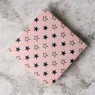 Azulejo De Cerâmica Padrão de Estrelas Geométricas Cor-de-Rosa Preto