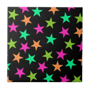Azulejo De Cerâmica Padrão de Estrelas Geométricas Neon Coloridas