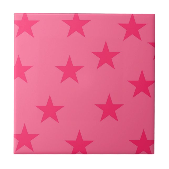 Azulejo De Cerâmica Padrão de Estrelas Geométricas Rosa (Frente)