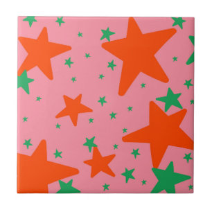 Azulejo De Cerâmica Padrão de Estrelas Geométricas Rosa Verde