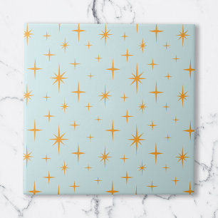 Azulejo De Cerâmica Padrão de Estrelas Meio do Século Moderno Laranja