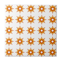 Azulejo De Cerâmica Padrão de explosão de estrelas laranja-vermelho mo